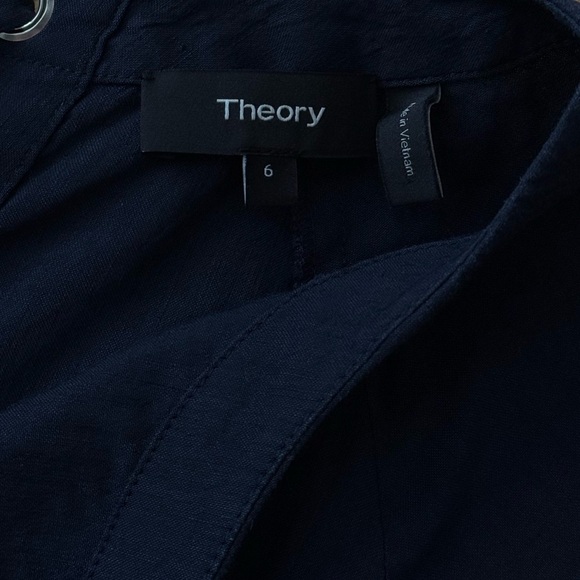 THEORY $275 Linen Blend Navy Caliver Lace Back Raglan Dress Size 6 - Picture 4 of 11